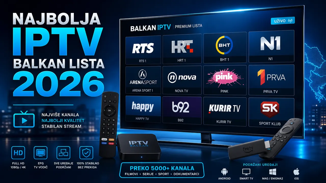 Najbolja IPTV Balkan lista 2026 — kanali, sport i regija