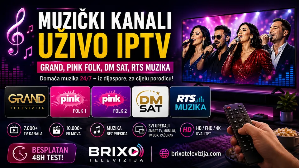 Muzički Kanali Uživo IPTV: Grand, Pink Folk, DM Sat