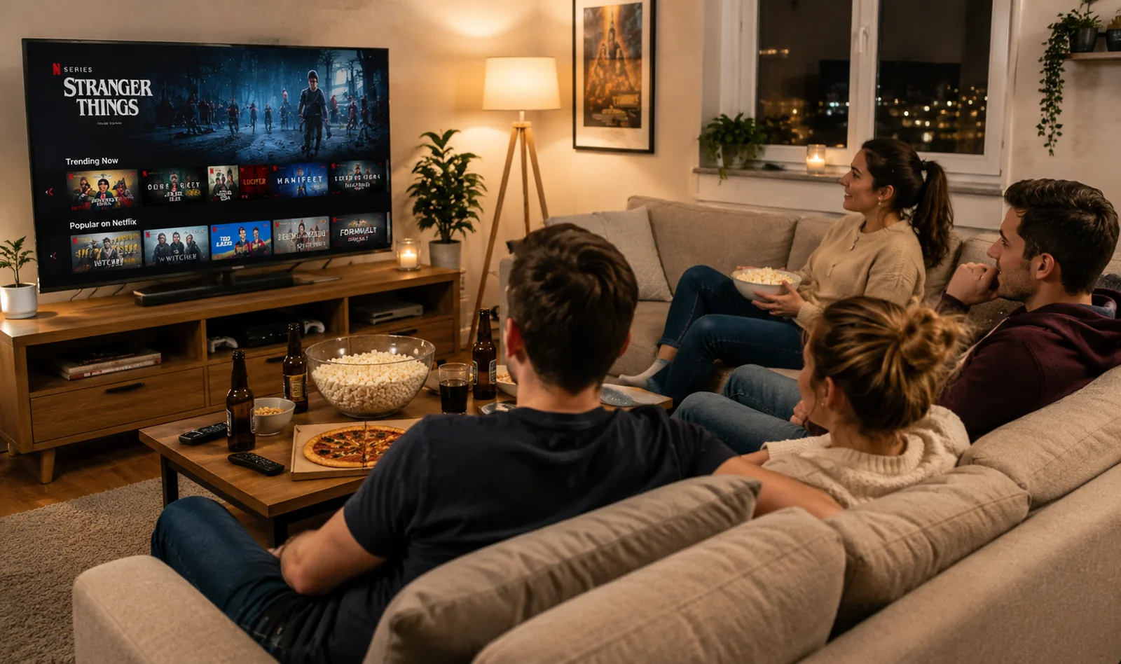 Porodica gleda filmove i serije sa prevodom na Smart TV-u